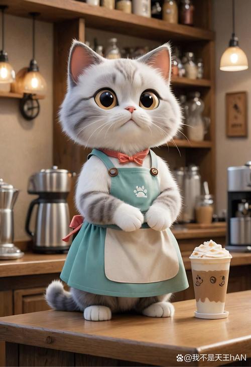 #秋天充电计划#猫咖打工猫,系着可爱围裙.大眼睛闪烁着灵动的光芒,宛
